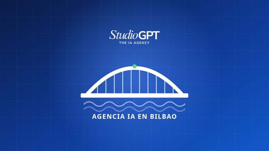 Ilustración de un puente en arco sobre el agua que representa la agencia de IA en Bilbao